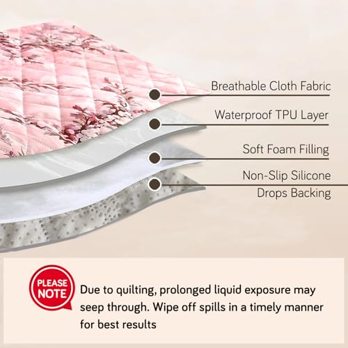 Image of HOKIPO Polyester Printed Waterproof + Anti-Slip + Quick Dry Sofa Seat Mats, Blossom Flower Pink - Length 110cm (AR-5230-P5)