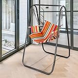 【A-förmiges Konstruktionsdesign】Unser neuer Hängesessel mit Ständer hat eine A-förmige Struktur und speziell entwickelte Tretlager für mehr Stabilität und Balance. Das Design verteilt das Gewicht gleichmäßig über die Basis, um sicherzustellen, dass Ihr Hängesessel sicher an Ort und Stelle bleibt, ohne zu kippen oder zu schwanken.