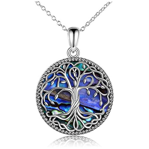 YFN Tree of Life Necklace for Women Sterling Silver Alabone Family Tree of Life Pendant Celtic Knot Irish Jewellery Gifts for Mum Girls (silver-colorful abalone tree necklace) Cover