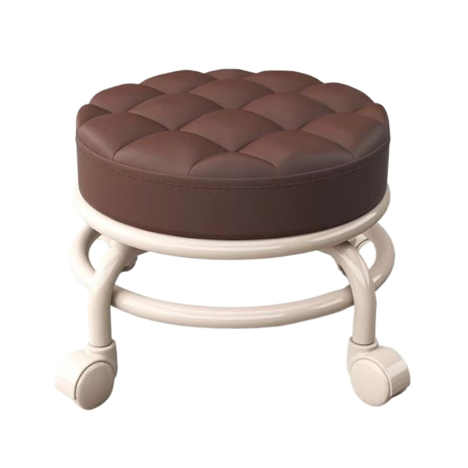 Otomano Taburete Reposapiés Giratorio De 360° con Ruedas, Tapizado En Cuero Acolchado Reposapies Sofa(Bruin)