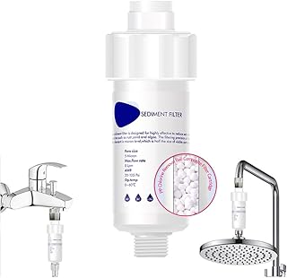 JEWJIO Water Filter - 5 μm PP Filter - Reduces Rust, Sediment, and Chlorine for Cleaner Water - Compatible with Shower, Calorifier, Toilet, and More (Filter and Cartridge Kit - 1/2" Connection)