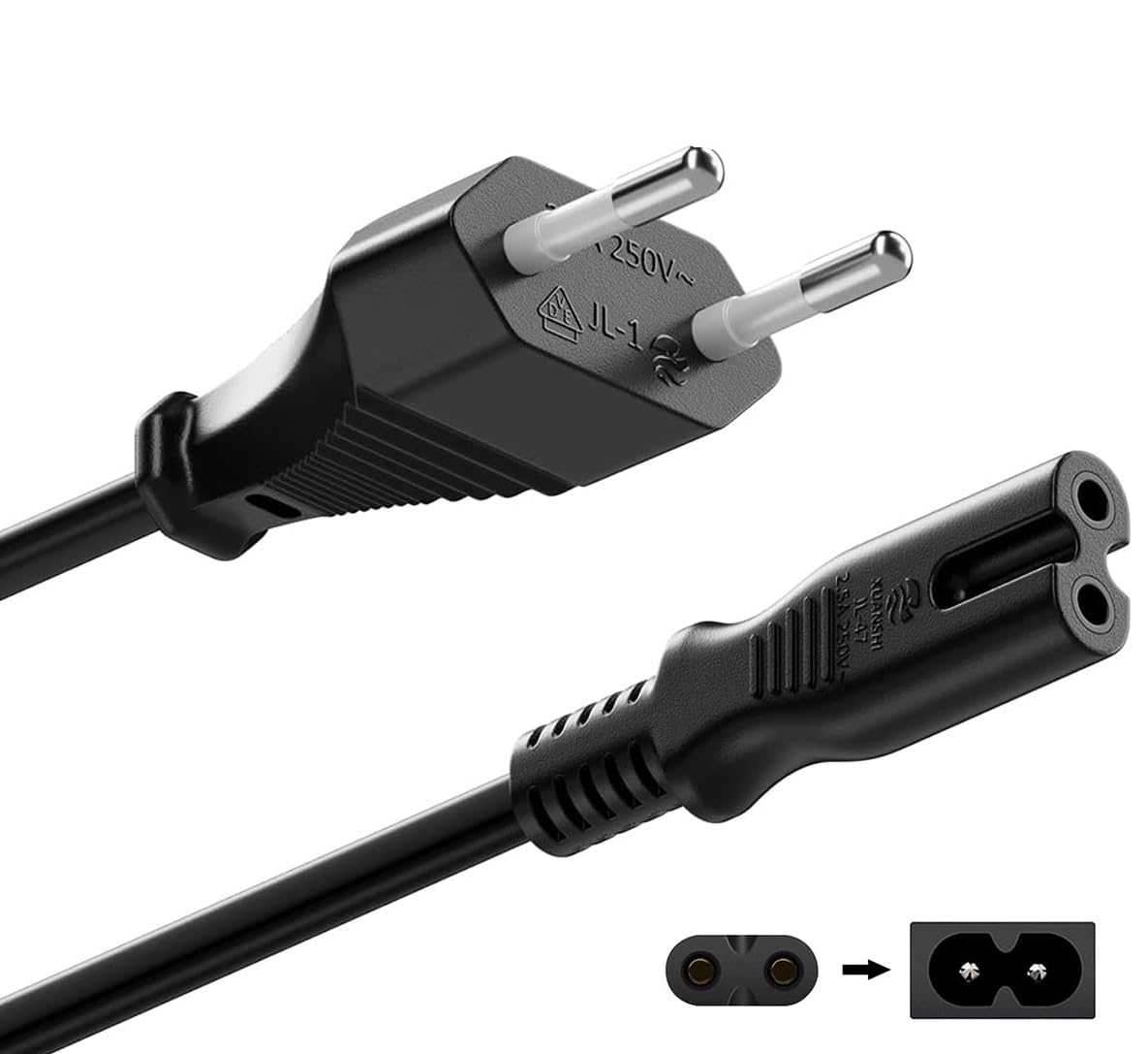 Set 2 Adattatori Spina Europea Angolati 90° - Da C5 A CEE7/7 E Da C7 A CEE7/16 - Compatibili Con Laptop, Monitor, Fotocamere - 2