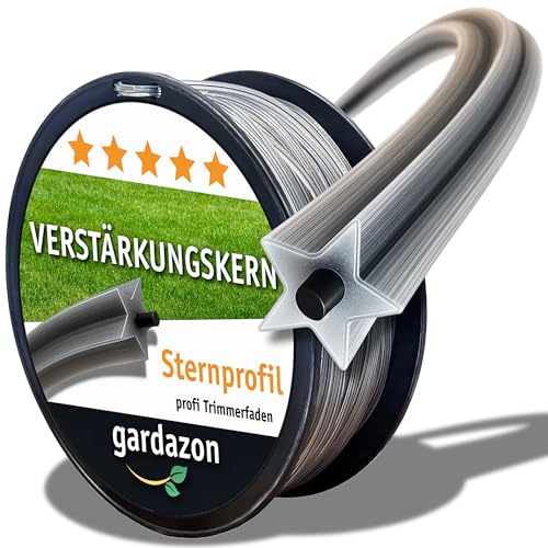 Gardazon Trimmerfaden mit Verstärkung - 2,4mm x 100m Vorsicht - extrem scharf - (Sternprofil) Freischneider Faden Universell - Mähfaden für Motorsense - Ersatzfaden für Rasentrimmer - Nylonfaden