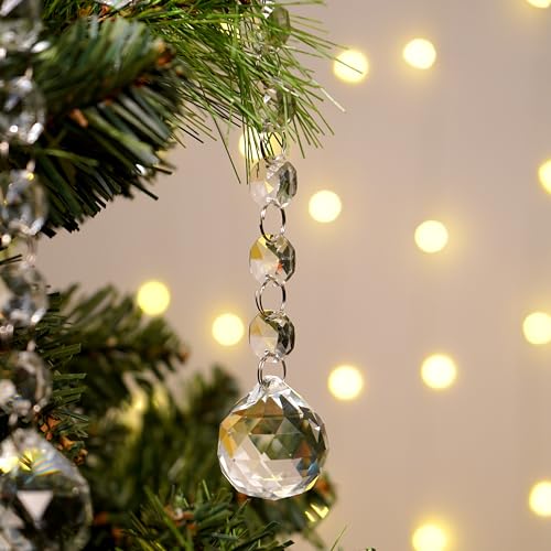 Image of IndianShelf Premium 110 Piece (10 Crystal Drop, 100 Beads) Clear Glass Christmas Ornaments- Christmas Garland for Christmas Decorations- Chandelier Replacement -Hangings for Centerpieces-Suncatchers