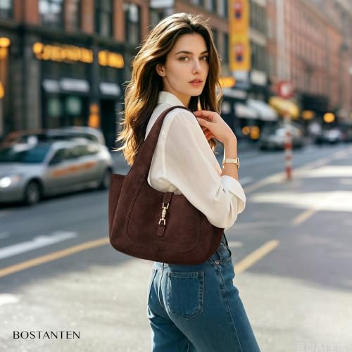 Image of BOSTANTEN Suede Shoulder Bag for Women Vintage Purse Dumpling Tote