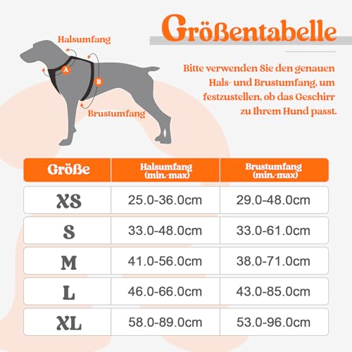 rabbitgoo Hundegeschirr Mittelgroße Hunde, Anti Zug Geschirr mit Kontrolle, No Pull Verstellbar Hundegeschirr Grosse Hunde, Atmungsaktiv Reflexstreifen Brustgeschirr Sichere Führung Orange XL