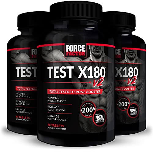 Test X180 v2 Testosterone Booster for Men, Testosterone Supplement with Testofen and NO3-T Nitrates to Build Muscle, Increase Nitric Oxide, and Enhance Performance, Force Factor, 270 Tablets (3-Pack)