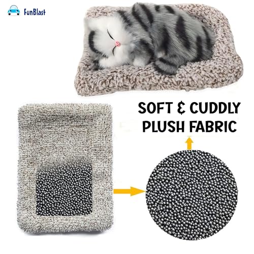 Image of FunBlast Cute Sleeping Cat Plush Toy with Meow Sound, Gift for Kids, Toy Accessories for Car Dashboard (Stripped Black)