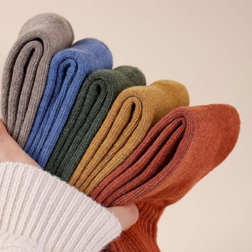 Image of KANAV Thick Winter Thermal Wool Socks (5 Pairs) - Comfy, Slouch Crew, Cozy, Warm Athletic Socks for Women
