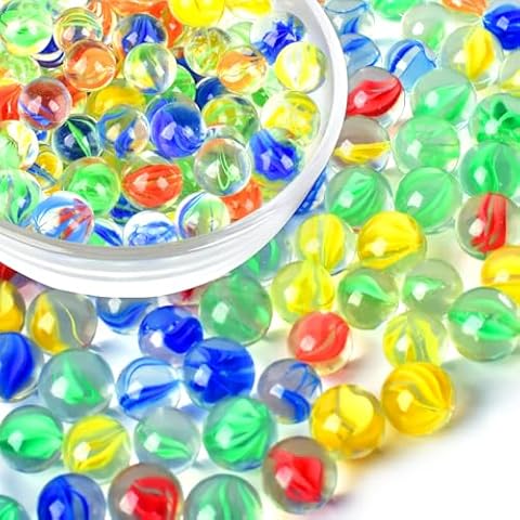CUALFEC 104PCS Colorful Marbles Bulk Clear Marbles Colorful Glass Marbles Marbles for Kids Cat Eyes Round Marbles Toy for Kids Marble Games DIY and Home Decoration Cover
