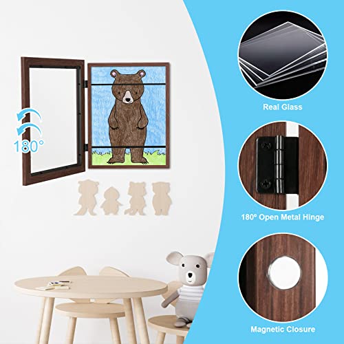 Image of [2Pack] Kids Art Frames, 9x12 Front Opening Kids Artwork Frames Changeable, Brown Artwork Display Storage Frame for Wall, Holds 50 Pcs, for 3D Picture, Crafts, Children Drawing, Hanging Art, Portfolio