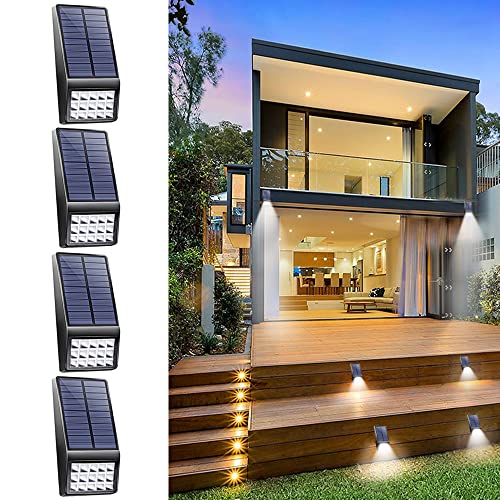 XINREE Outdoor Waterproof Solar Fence Light Solar Deck Step Light Suitable for Stairs Courtyard Garden Backyard Garage Driveway Exterior Wall Railing Solar Decorative Lighting (Cool White 4 Pack)