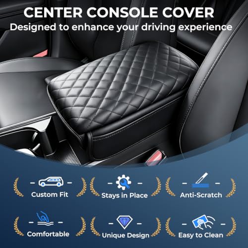 Image of Center Console Cover for KIA Sportage 2026 2025 2024 2023, 1.2-Inch Thick PU Leather Middle Armrest Cushion Protector Pad with 2 Side Pockets for 2023-2026 Sportage, Black