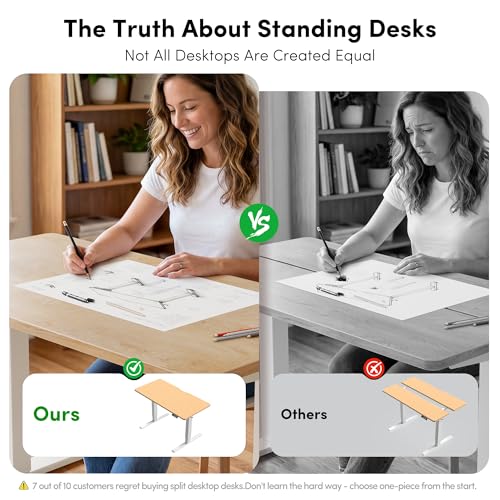 Image of FEZIBO One-Piece Standing Desk, 48 inchx24 inch Seamless Tabletop Electric Height Adjustable for Home Office, Study Rooms & Multi-Device Workstations, Maple