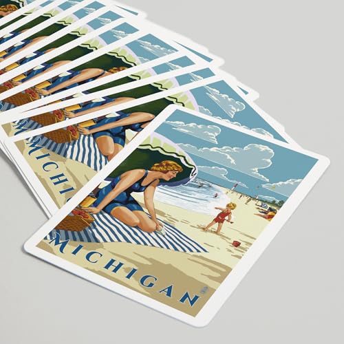 Lantern Press Michigan, Mujer en la Playa, 52 Cartas miniatura 5