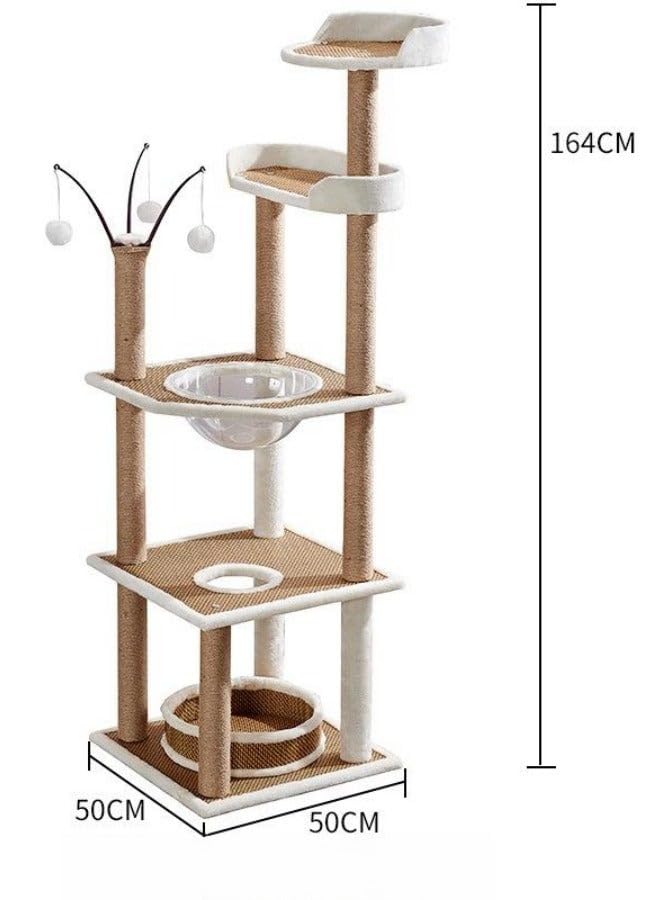 Cat Tree for Indoor Cats Cat Tree House Tower Sisal Rope Scratching Post Pet Climber Scratcher with Hanging Toy for Adult Cat Kitten Indoor Play Sleeping 164cm