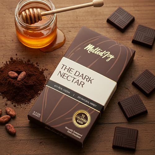 Image of Melted Joy 65% Dark Chocolate Squares | Honey Sweetened Dark Chocolates| Portion-Controlled 72 cal| No Refined Sugar | Pack of 6