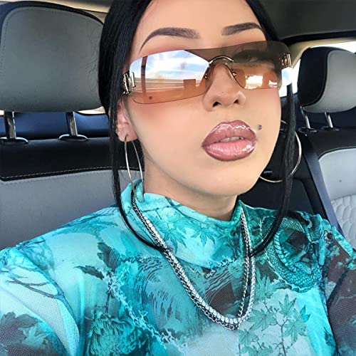 Rimless Y2k Sunglasses For Women Men Rectangle Vintage glasses Fashion Flame Metal Sunglass Frameless Retro Eyewear3