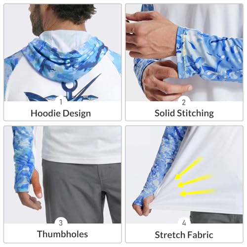 LOOGU Men’s UPF 50+ Sun Protection Hoodie Shirt Quick Dry Lightweight Long Sleeve Rash Guard for Fishing Swimming Beach — view 5