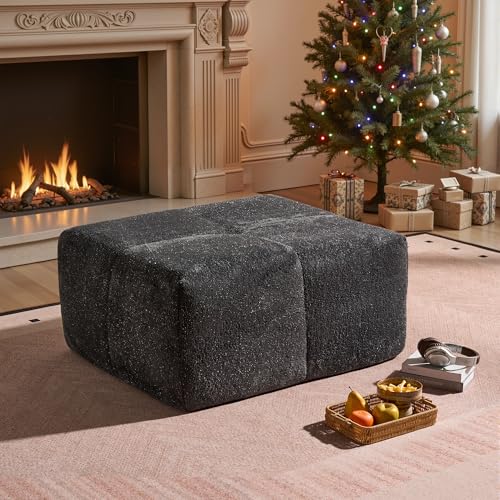 Image of 37.8 inch Glitter Velvet Ottoman for Couch, Memory Foam Cloud Boneless Sectional Couch for Living Room Foot Stools No Assembly Require (Sparkly Velvet, Gray)