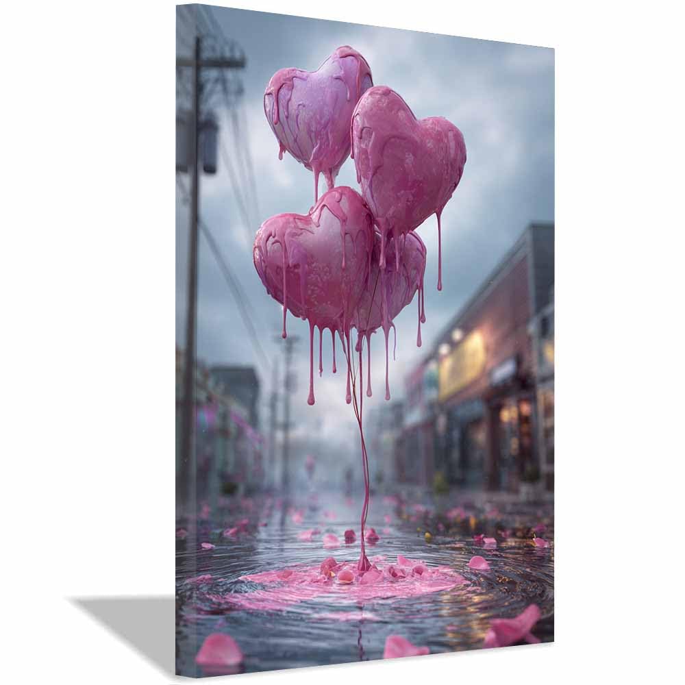 Affiche sur toile cœur abstrait 70x100cm tableau décoratif rose encadré