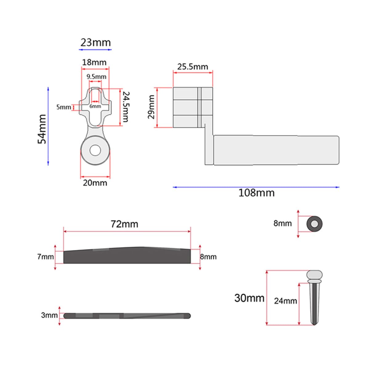 BESTonZON Acoustic Guitar Bridge Kit Guitar Nut Saddle Set 1g13 Plastic Spring Winder