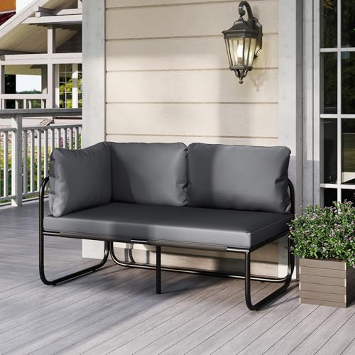 GIANTEX Lounge Möbel Outdoor, Garten Lounge Sofa 2 Sitzer, Gartenmöbel Set Gartenlounge Outdoor, Gartensofa mit Kissen, Balkonmöbel Terassenmöbel Außen, Garten Loungemöbel Set, Metallrahmen, Grau GIANTEX Lounge Möbel Outdoor, Garten Lounge Sofa 2 Sitzer, Gartenmöbel Set Gartenlounge Outdoor, Gartensofa mit Kissen, Balkonmöbel Terassenmöbel Außen, Garten Loungemöbel Set, Metallrahmen, Grau