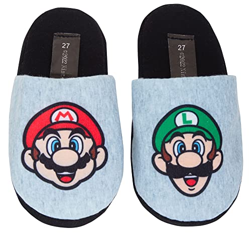 Super Mario Zapatillas para niños Luigi Gaming Open Back Mules Slip On House Zapatos, gris, 27 EU