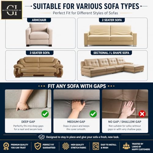 Image of Gifts Island Sofa Cover 3 Seater and 2 Seater Fully Covered Universal 5 Seater Sofa Cover Non-Slip Sticky Elastic Stretchable Sofa Set Slipcover Protector for (3+1+1 Seater) (Beige Art)