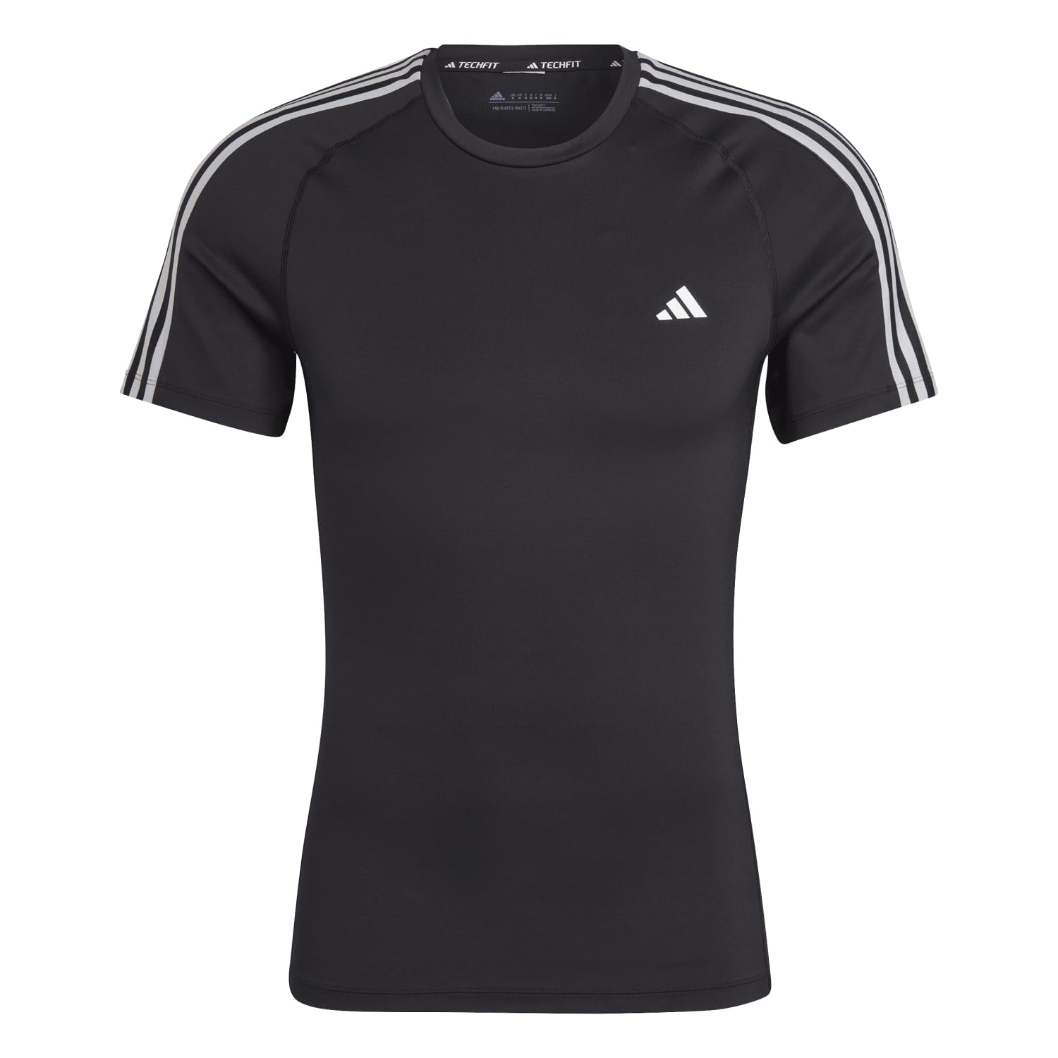 adidas Hombre Techfit 3-Stripes Training tee, Black, L