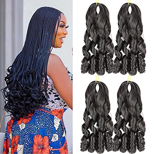 New Loose Wavy Braiding Hair Pre Stretched French Curl Braiding Hair 20inch (4packs 150g/pack)Natural Black French Curles Crochet Braid Hair Synthetic Braiding Hair for Women (20" 1B# 4packs)
