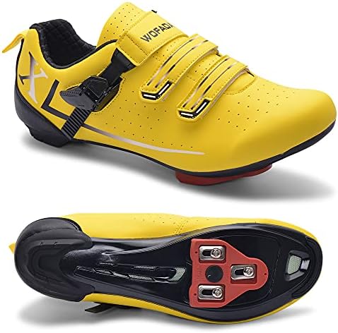 Indoor Cycling Shoes Compatible with pelaton Bike Road Biking Shoes Men's Bicycle Outdoor Riding Spin Shoes with Cleats Look Delta for Men and Women SPD Clip On Spining (Yellow, M5.5)