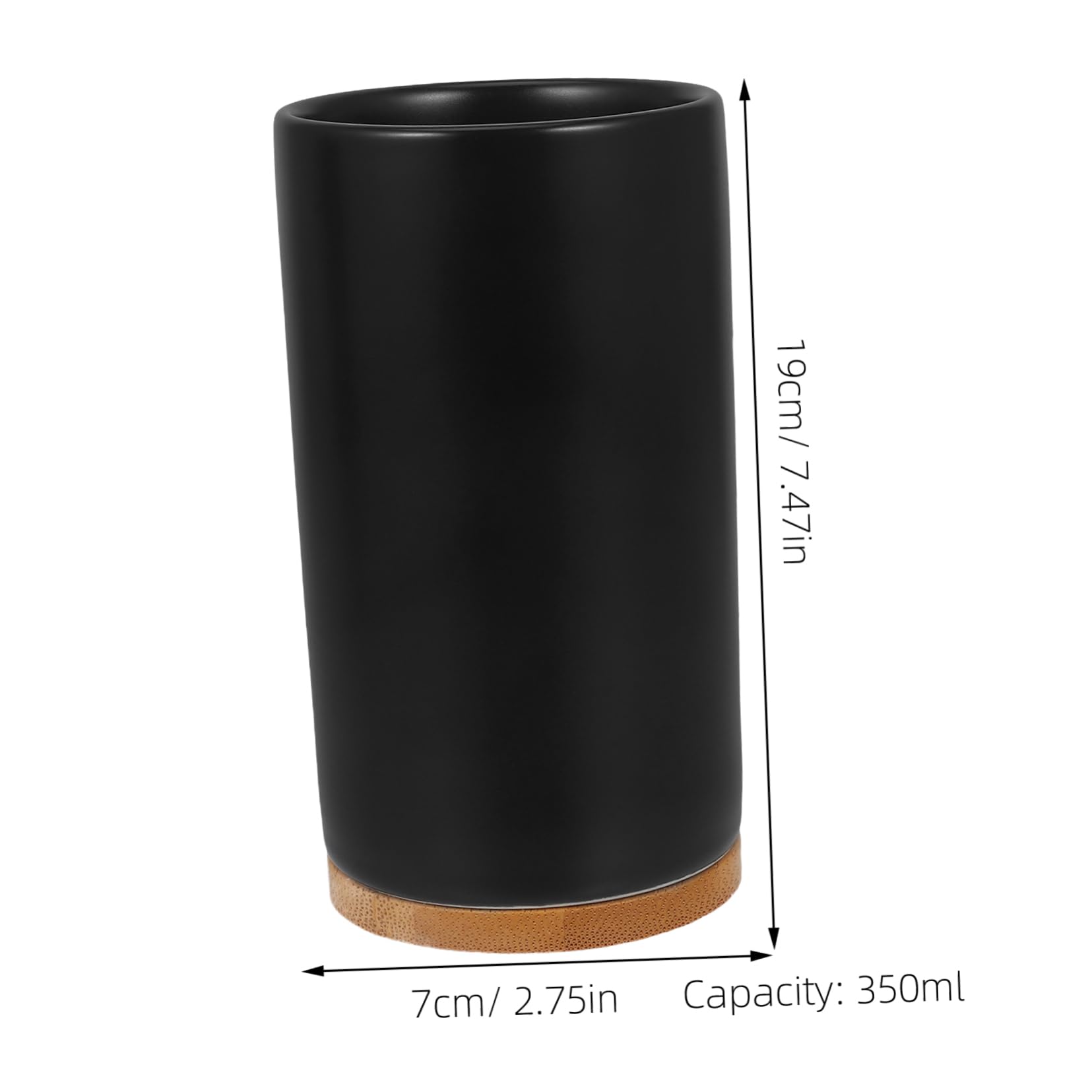 1 Satz Schwarzes Keramik Badezimmer Accessoire Satz mit Bambus | Zahnbürstenhalter und Seifenspender, Becher ca 350ml, Flasche ca 430ml, Schlichtes Klassisches Design