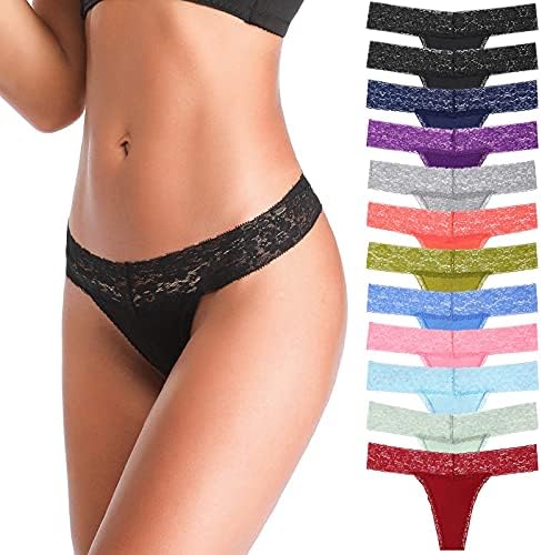 Women's Thongs, T Back Low Waist See Through Panties Cotton Seamless Lace Thongs for Women