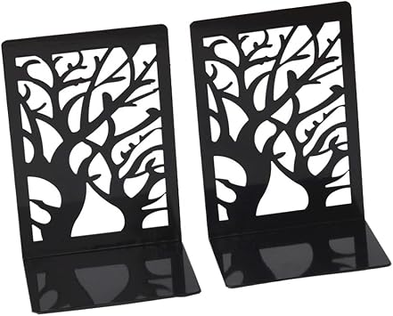 Black Decorative Book Ends, Metal Bookends Nonskid Heavy Duty Book Ends Cartoon bookend,Two Tree bookends 1 Pair