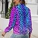 KAOEOSI Colorful Leopard Print Women's Zipper Jacket Long Sleeve Sweatshirts Lightweight Outerwear with Pocket XS