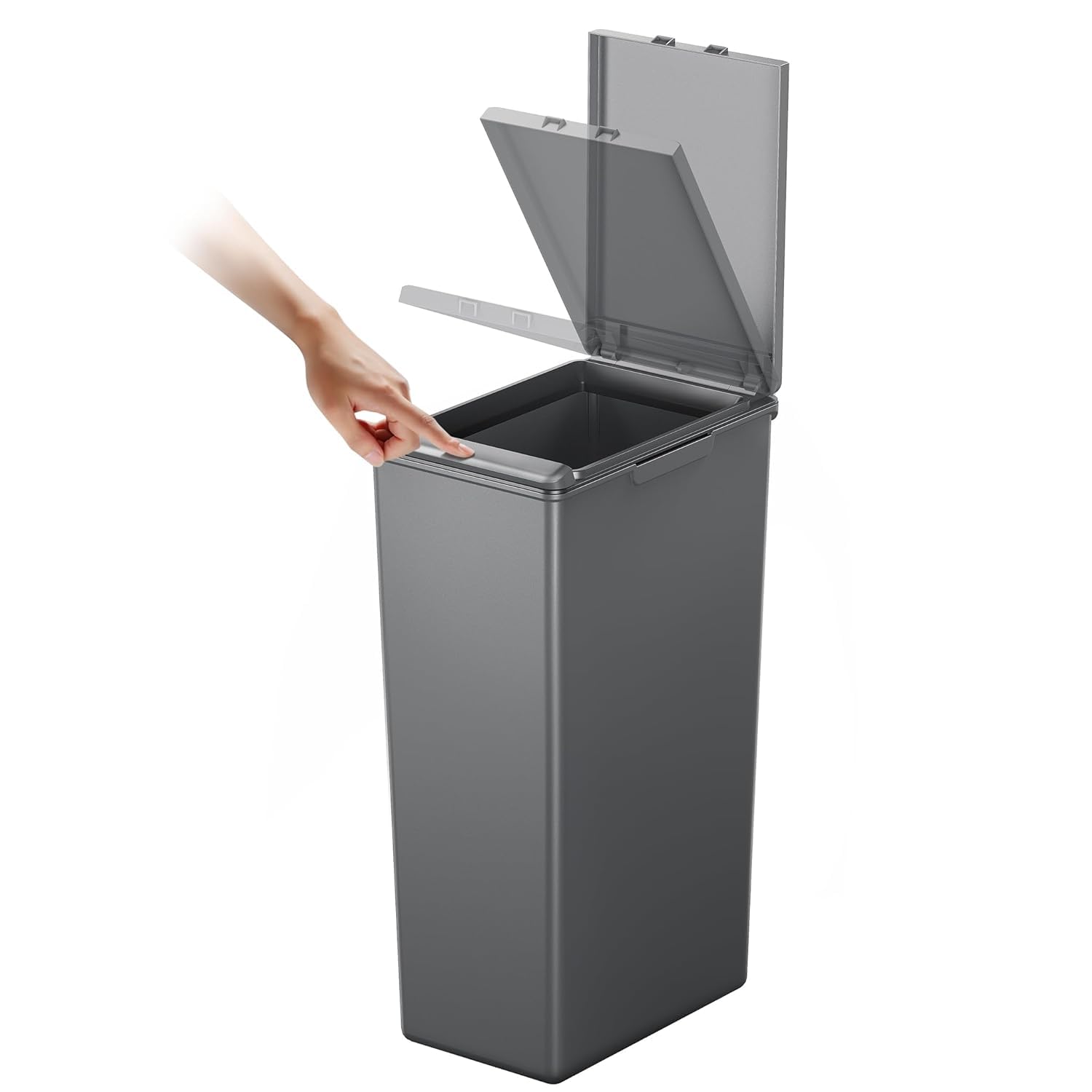 EKO - Cubo de Basura Cocina Morandi - 30 L - Apertura Táctil con Tapa - Borde Interior Extraíble y Sistema Modular para Reciclaje - Gris Oscuro