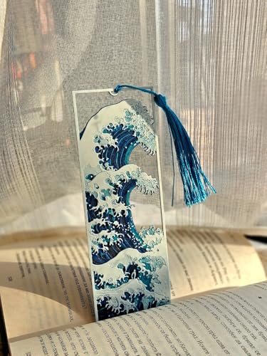 Image of 3D Great Wave Layered Bookmark | Inspired by Hokusai's Iconic Art, Ocean Blue with Tassel, 15 x 5 cm | Perfect for Gifting | for Readers and Book Lovers (The Great Wave Off Kanagawa)