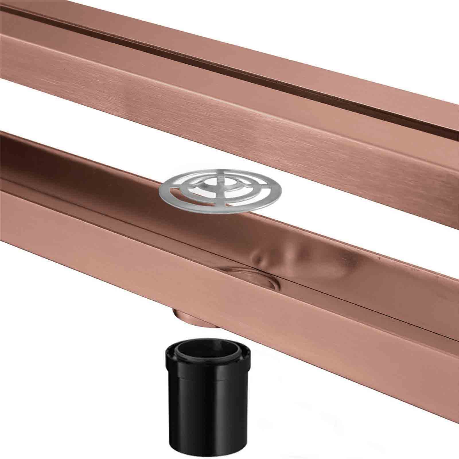 Scarico Doccia Lineare Da 12 Pollici, Scarico Doccia Rettangolare in Acciaio Inossidabile 304 Con Griglia Staccabile, Filtro Per Capelli E Tubo Dritto, Scarico A Pavimento Doccia Deodorante,Rose gold