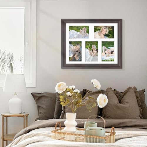 Image of DUENPY 11x14 Picture Frame 4x6 Collage Picture Frame Displays Five 4x6 inch Photos or 11x14 (Without Mat) Wall Decor or Tabletop Walnut