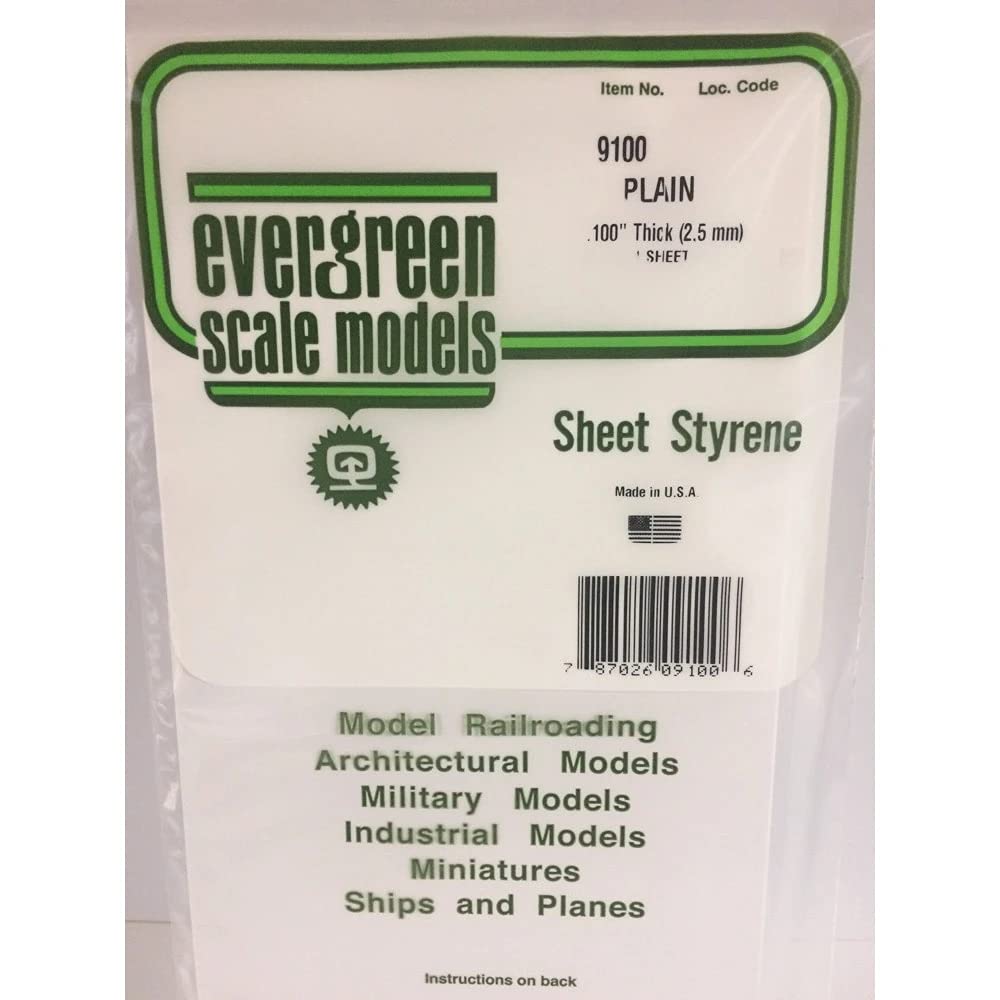 Evergreen 9100 White Polystyrene Sheet, 150 x 300 x 2.5 mm, 1 Piece Model kit, Divers, Large