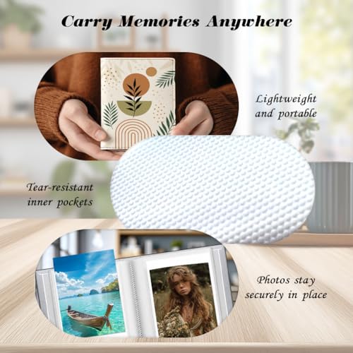 UNICRAFTALE Fotoalbum Mit 28 Seiten Kleines Bildbuch Boho Blätter Personalisierter Fotokartenhalter Gedrucktes PU Leder Fotoalben Cover 170x140mm Für Familie Abschluss Hochzeit Reise Geschenk