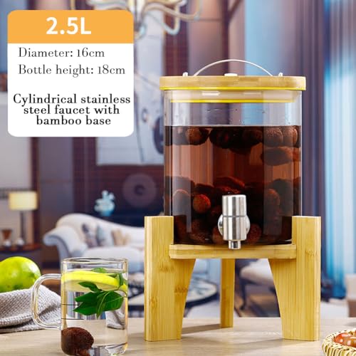 Dispensador de bebidas de cristal, recipiente de bebidas de 4 L con grifo y soporte de acero inoxidable, a prueba de fugas, para cócteles, jugos, agua y té casero
