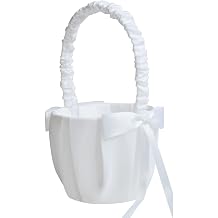 White Flower Girl Basket Wedding,Satin Flower Basket Wedding Party for Flower Girl