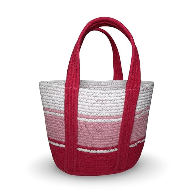 Zeblr Attractive Hand Bag |Bamboo Tote | Beach Bags for Women|Boho Bag|Handbag |Jute Bag (WHITE PINK RED | Size; 29 x 38 x 29 Centimeters)