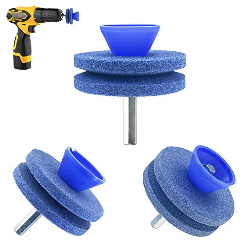 Lawn Mower Blade Sharpener, Double Layer Corundum Mower Blade Sharpener, Universal Lawnmower Blade Sharpener for Any Power Drill/Hand Drill (3, Blue)