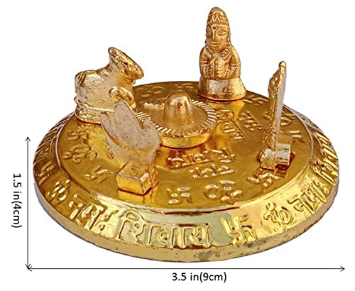 Purpledip Metal Idol Shiva Parivaar: Ganesha, Parvati, Karthikeya And Nandi Around Shivaling (12529), Gold - Image 4