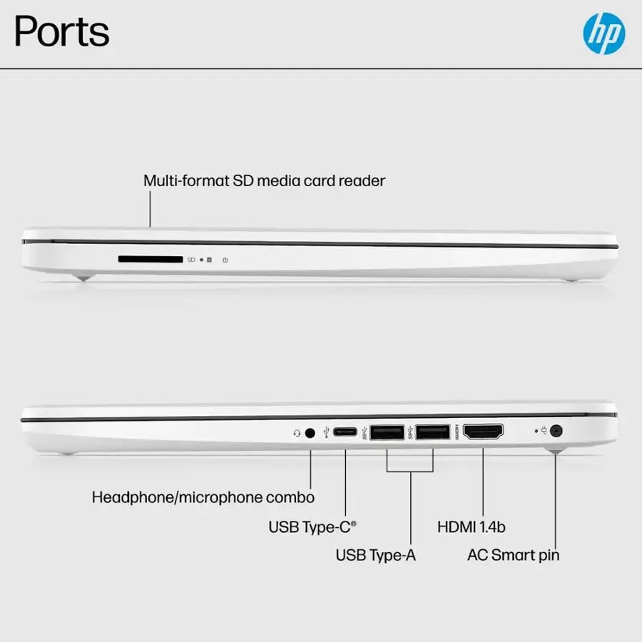HP 14 Ultrabook • Intel CPU • 16GB RAM • 1.6TB Storage (64GB OnBoard w/ 512GB Portable Drive + 1TB OneDrive) • Up to 12 Hours Battery Life • Windows 11 Home • Snowflake White • w/WOWPC 3-in-1 Bundle
