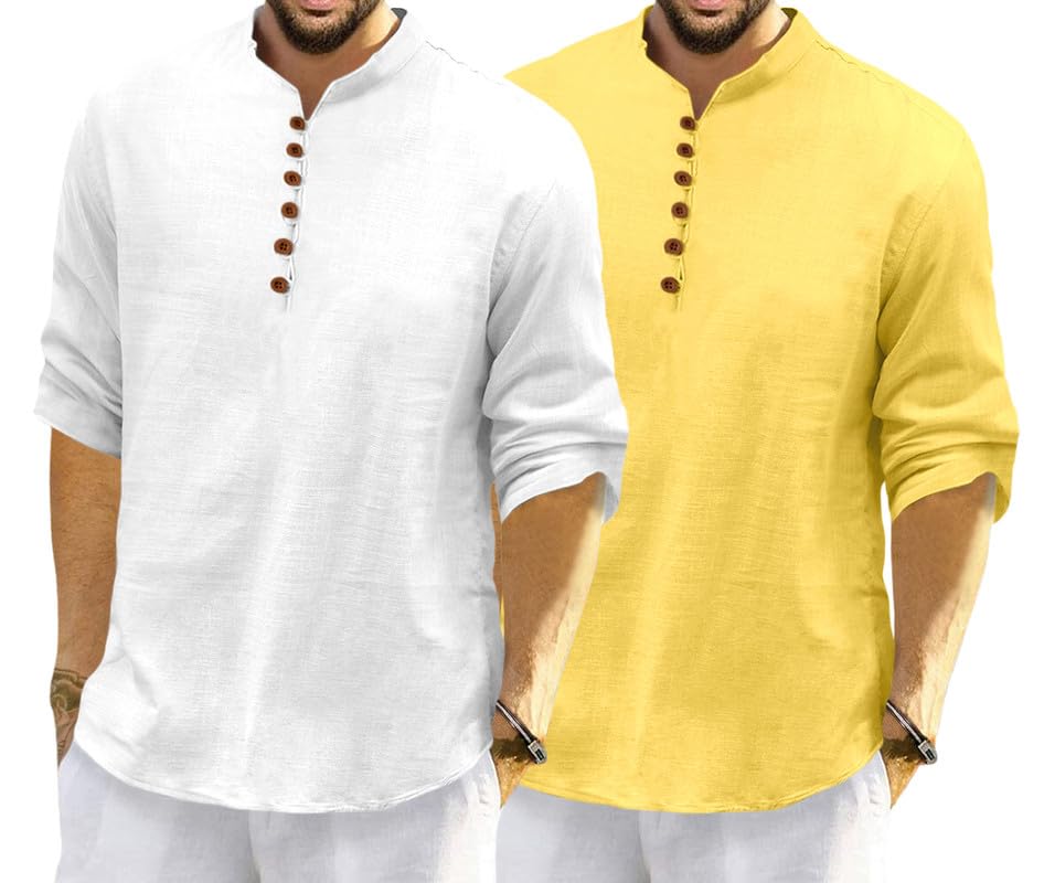 Image of ROYALSCOUT Men's Cotton Polyester Blend Solid Regular Fit Full Sleeve Short Kurta | Ethnic, Lightweight Summer Kurta for Daily & Occasion Use
