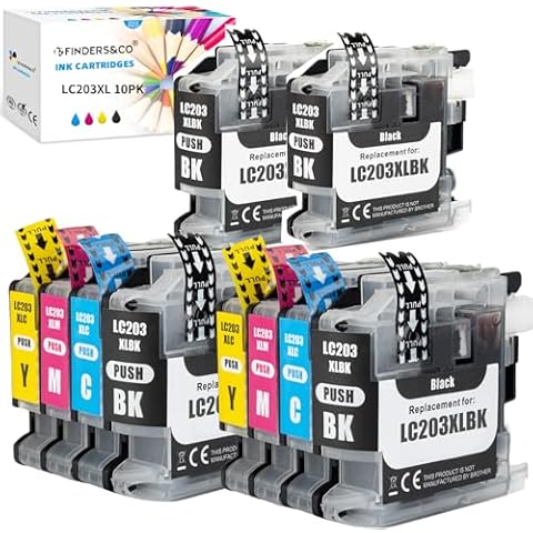 F FINDERS&CO LC203 Ink Cartridges for Brother LC201 LC201XL LC203XL Ink to Work with Brother MFC-J460DW MFC-J480DW MFC-J485DW MFC-J680DW MFC-J885DW Printer (4BK 2C 2M 2Y, 10 Pack) Cover